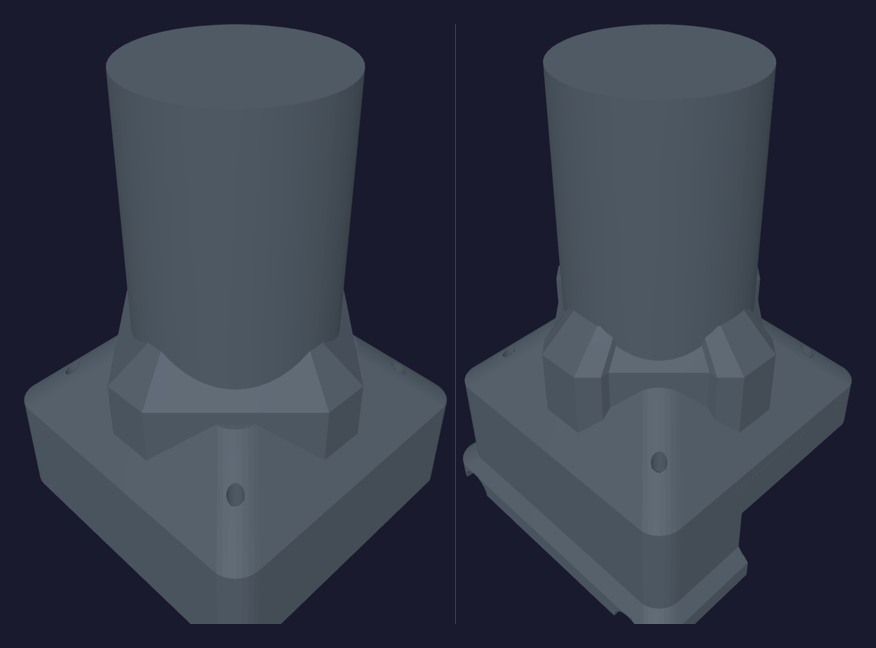 pump case before and after the flared-skirt redesign