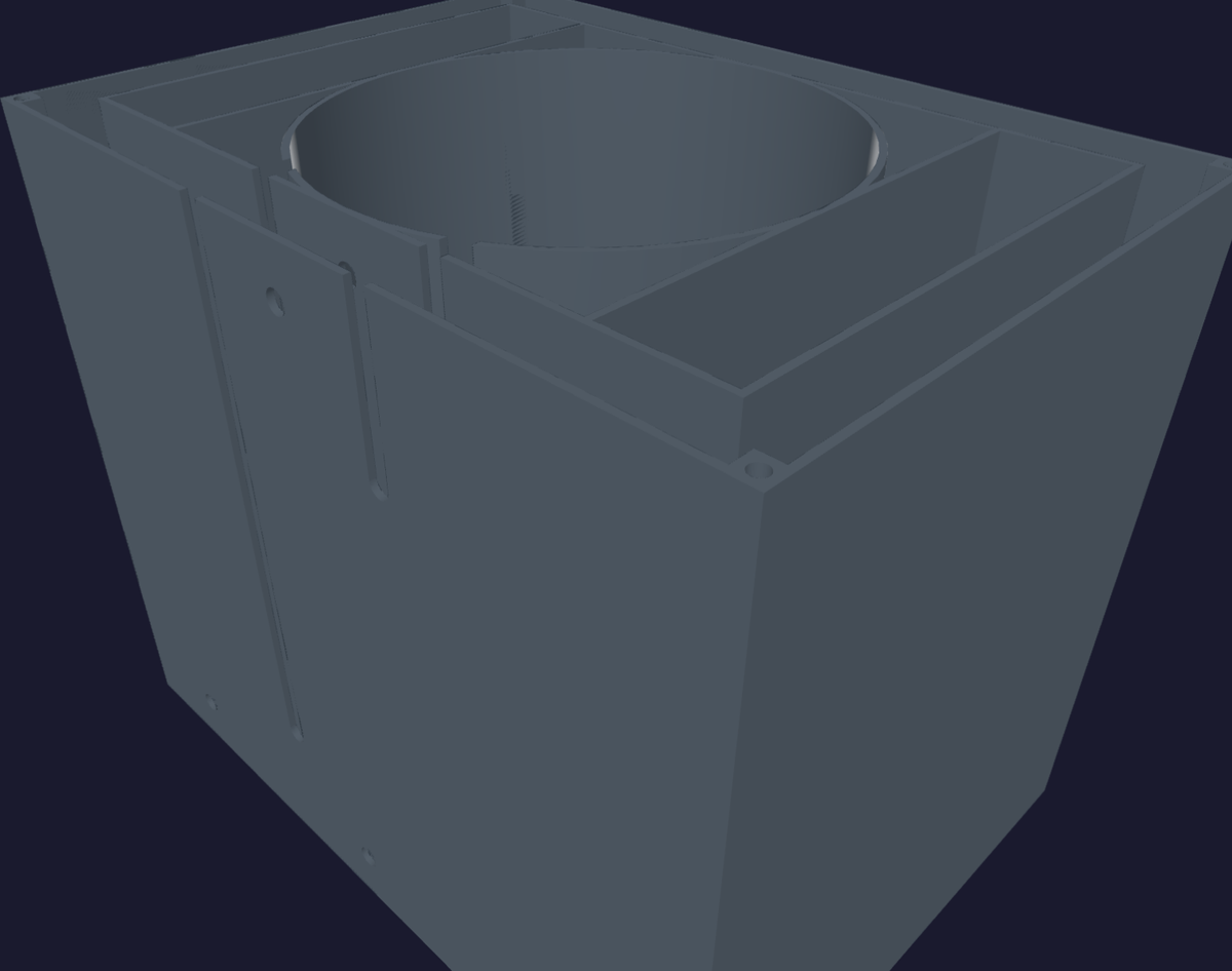 Isometric view of the foam bag shell showing the cylindrical pocket for the carbonator coil and the side cutouts for the copper plugs