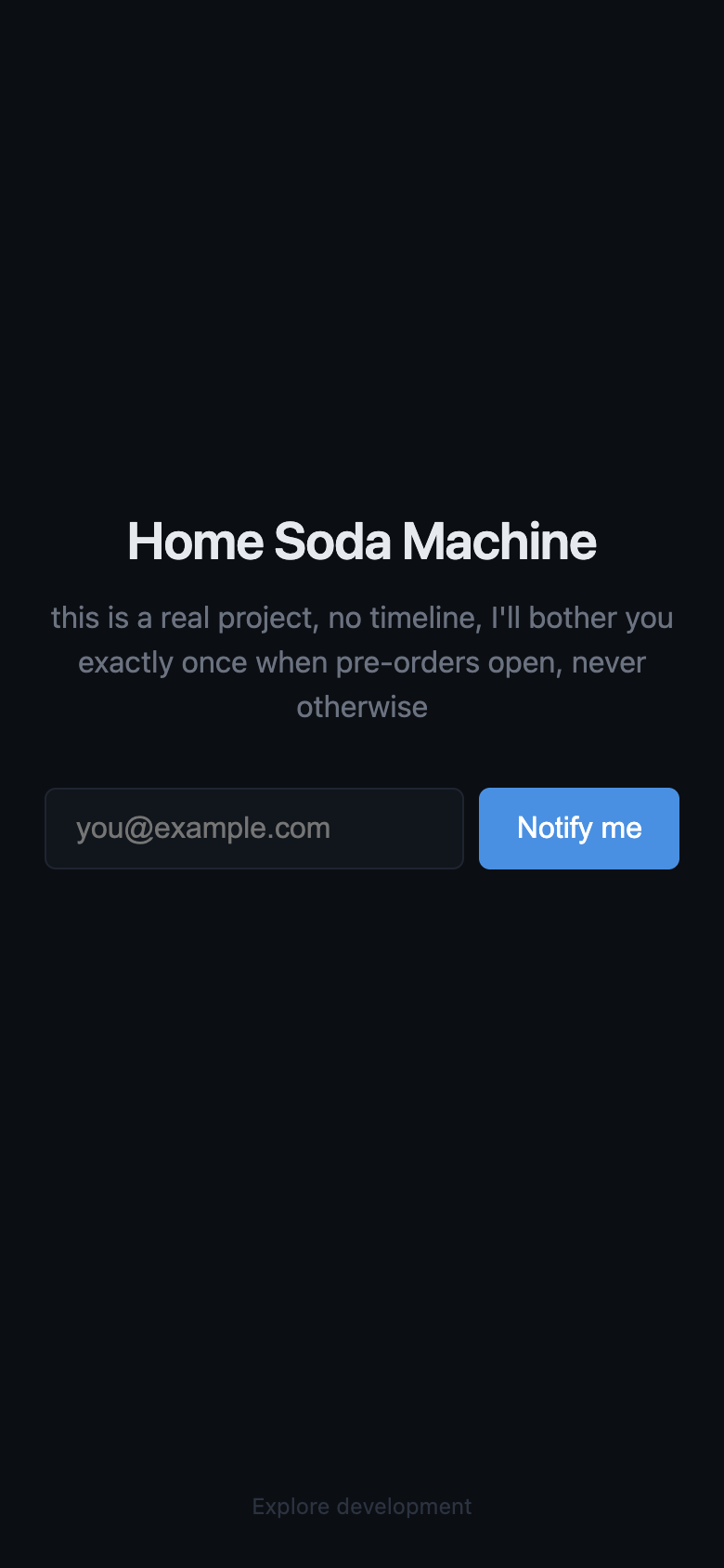 homesodamachine.com landing page on its first live day