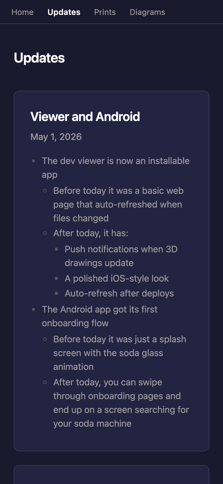 the new daily Updates feed page on homesodamachine.com