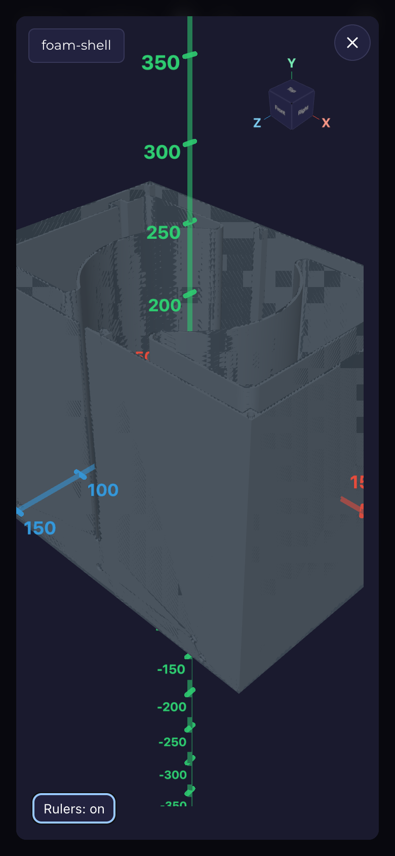 3D viewer with world-axis rulers turned on