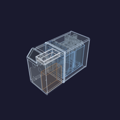 the integrated machine in a tall, narrow split enclosure