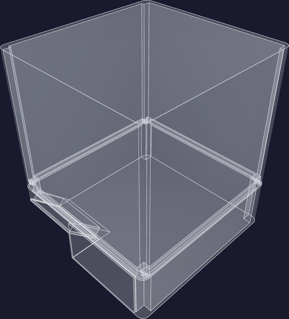 The box on 20 June, with the telescoping seam and its four corner cross-pin bosses running the perimeter.